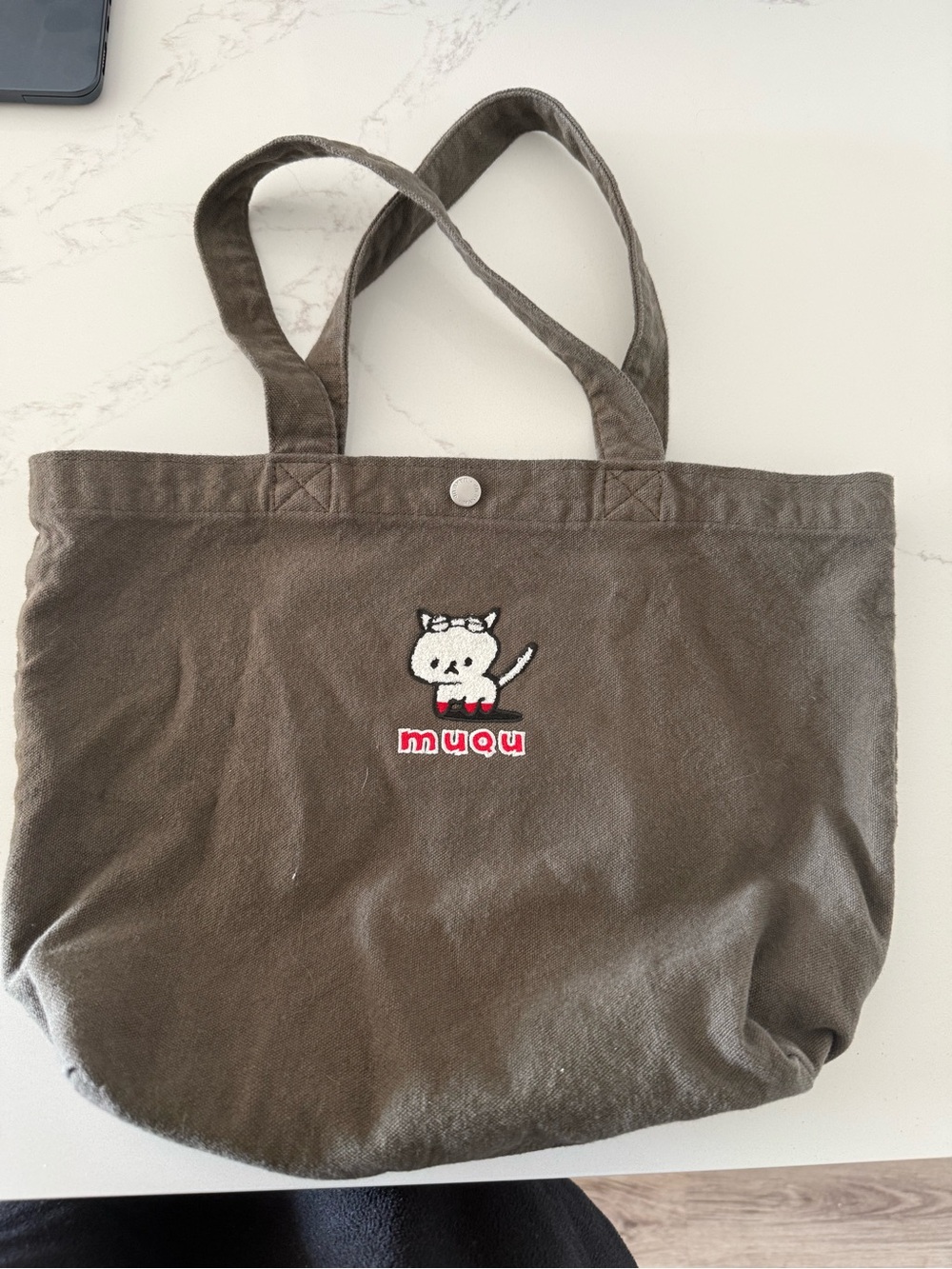 Muqu Embroidered Cat Tote Bag - Brown